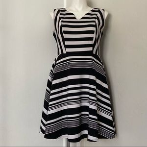 Black & white striped plus size sleeveless scuba skater dress